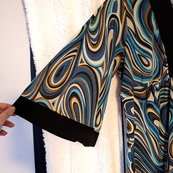 KIM ROGERS Teal Brown Cream Swirl Blouse XL - Picture 4 of 5